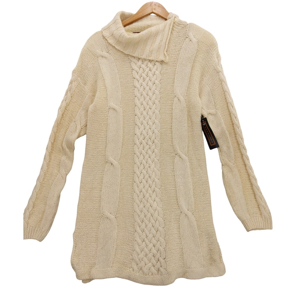 Yarnworks Cable Knit Turtleneck Sweater Dress Tunic Angora Silk Nylon Lambswool‎